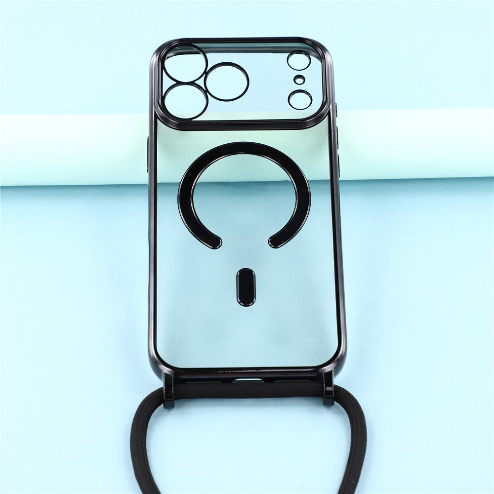 EIDERWOOD iPhone 17 Pro Fleksibelt Plastik Mobil Cover - inkl. Justerbar Strop - MagSafe Kompatibel - Gennemsigtig / Sort