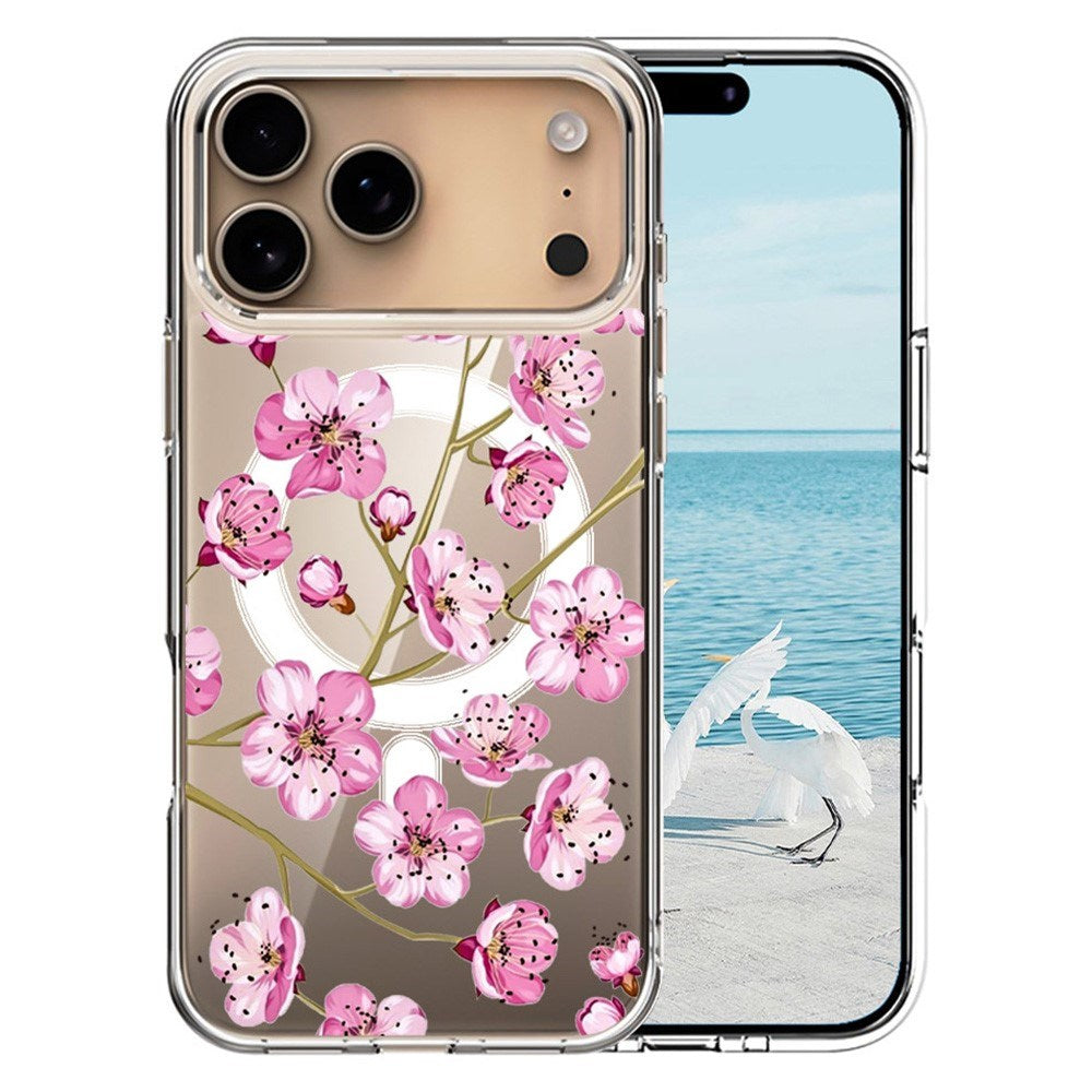 EIDERWOOD iPhone 17 Pro Max Hybrid Plastik Mobil Cover – MagSafe Kompatibel – Lyserøde Blomster