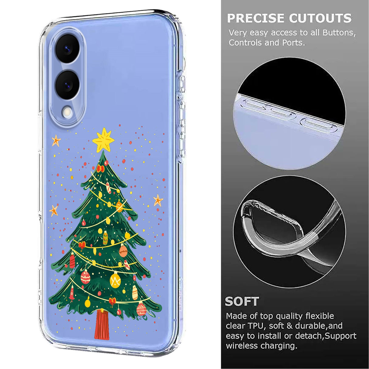 EIDERWOOD Samsung Galaxy S25 Edge Fleksibelt Plast Jule Mobil Cover - Gennemsigtig / Juletræ