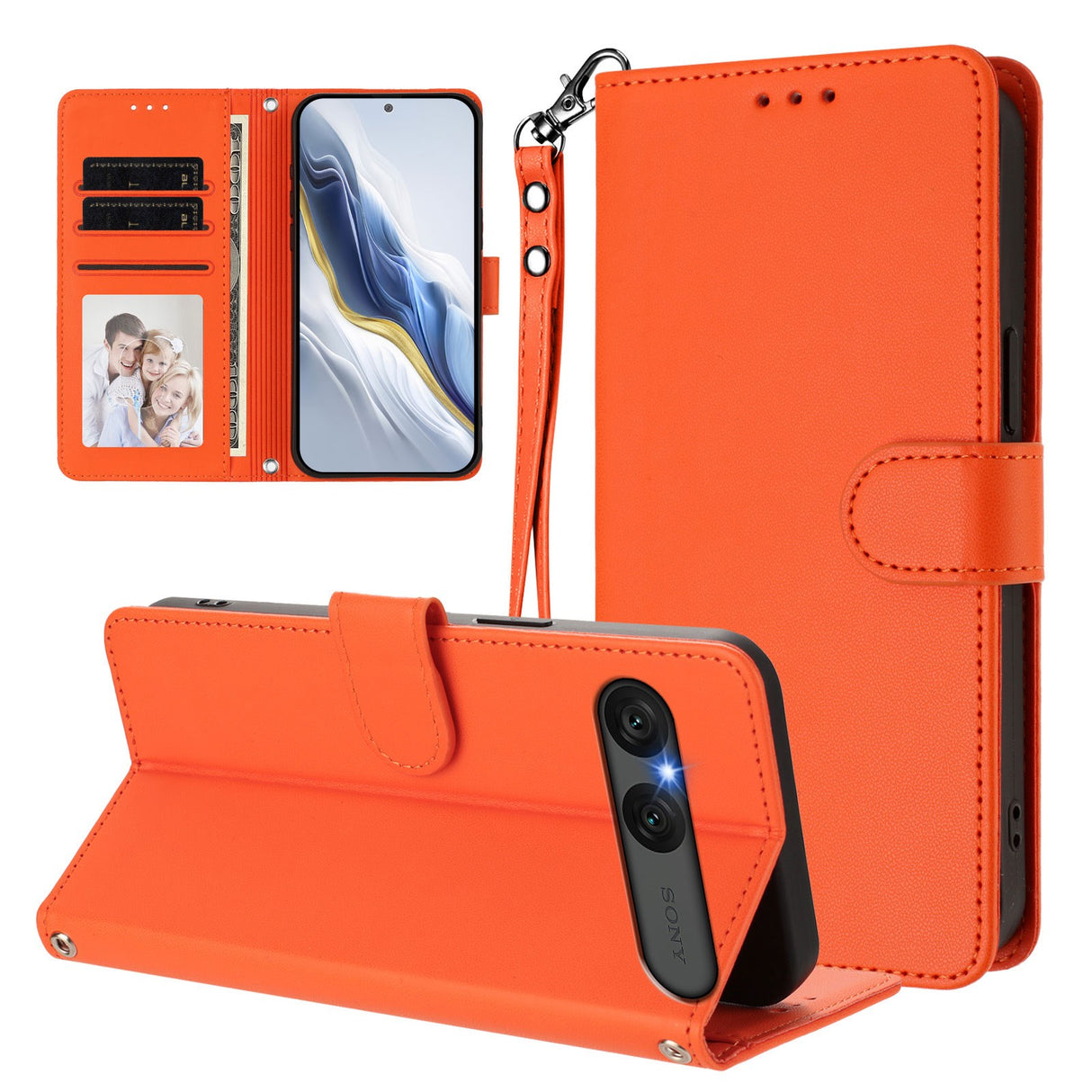 Sony Xperia 10 VII - EIDERWOOD Kunstlæder Flip Cover - Kortholder & Strop - Orange