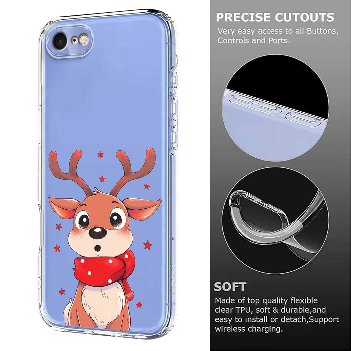 EIDERWOOD iPhone SE (2022 / 2020) / 8 / 7 Fleksibelt Plast Jule Mobil Cover - Gennemsigtig / Rensdyr