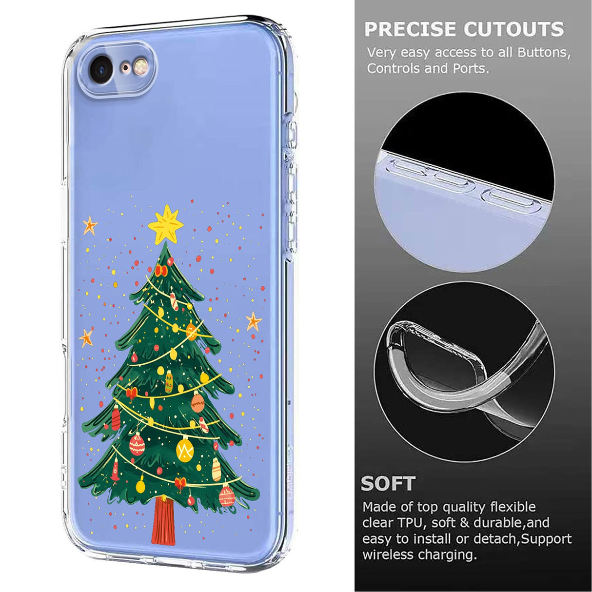 EIDERWOOD iPhone SE (2022 / 2020) / 8 / 7 Fleksibelt Plast Jule Mobil Cover - Gennemsigtig / Juletræ