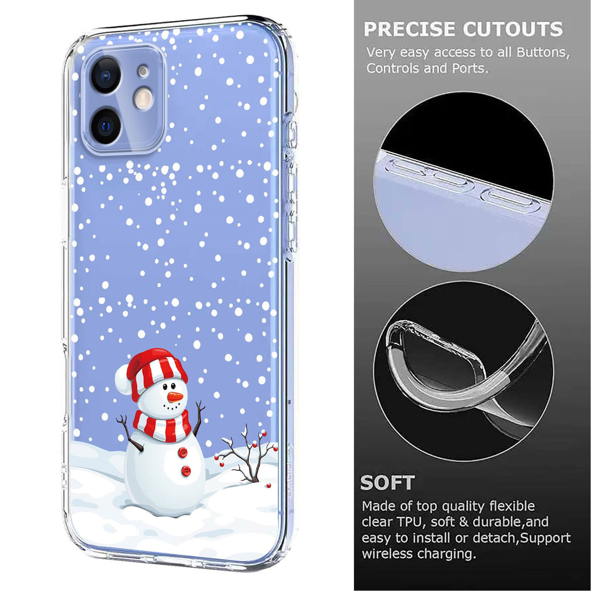 EIDERWOOD iPhone 12 / 12 Pro Fleksibelt Plast Jule Mobil Cover - Gennemsigtig / Snemand