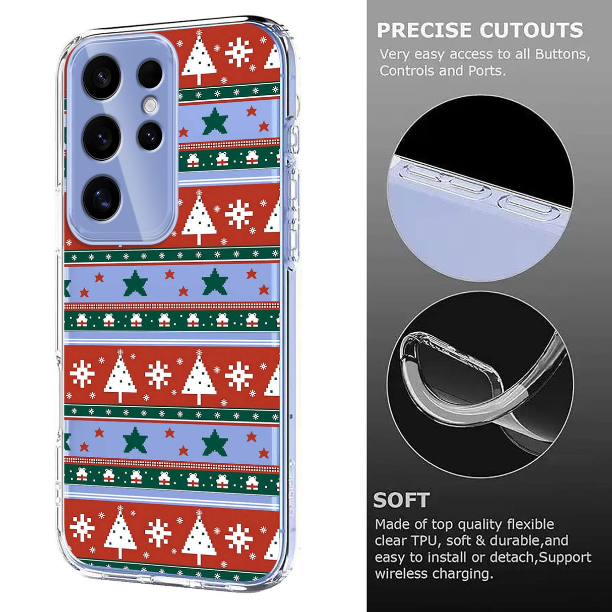 EIDERWOOD Samsung Galaxy S24 Ultra Fleksibelt Plast Jule Mobil Cover - Gennemsigtig / Mønster