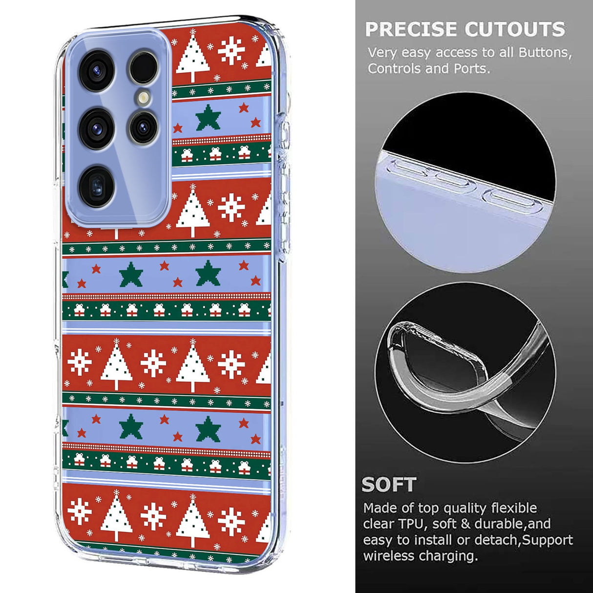 EIDERWOOD Samsung Galaxy S23 Ultra Fleksibelt Plast Jule Mobil Cover - Gennemsigtig / Mønster