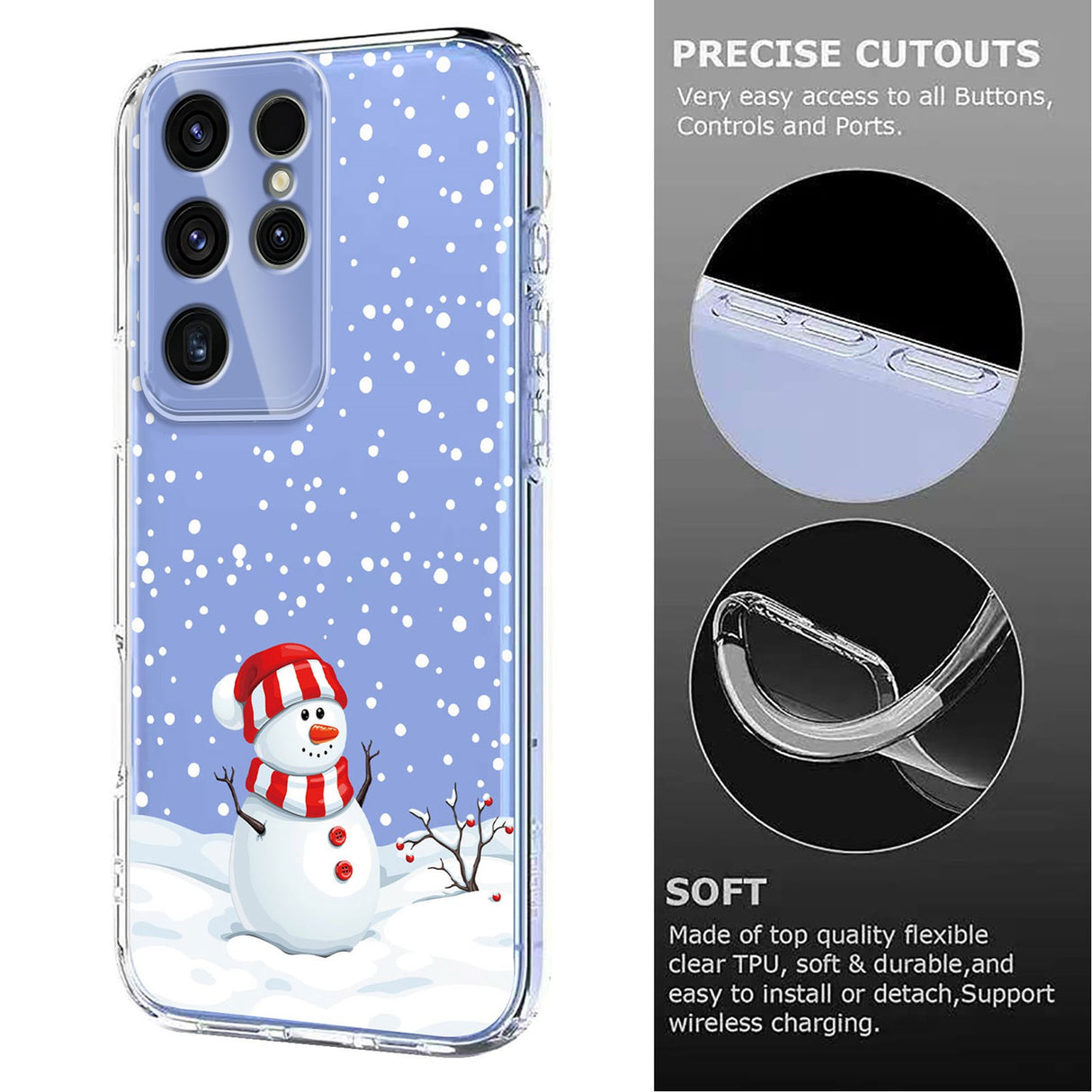 EIDERWOOD Samsung Galaxy S23 Ultra Fleksibelt Plast Jule Mobil Cover - Gennemsigtig / Snemand