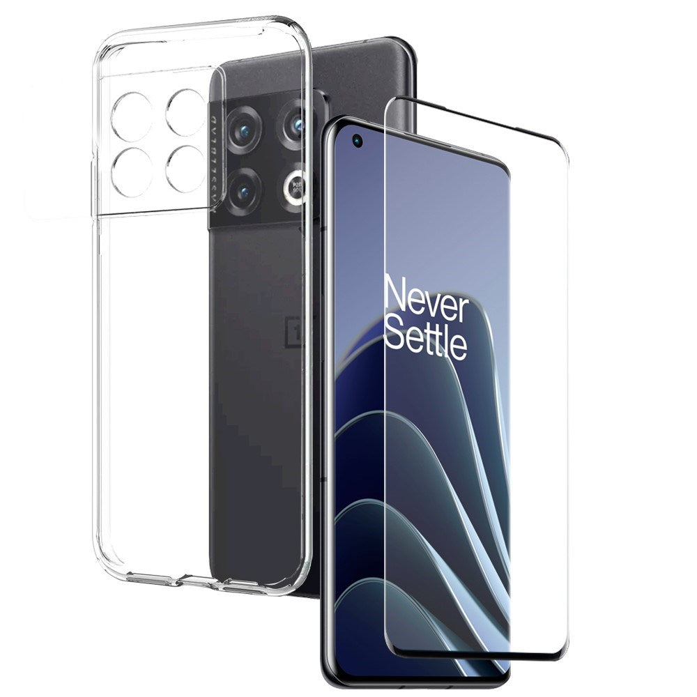OnePlus 10 Pro NORTHJO 2-i-1 Sæt - Fleksibelt Plast Mobil Cover & Skærmbeskyttelsesglas - Gennemsigtig