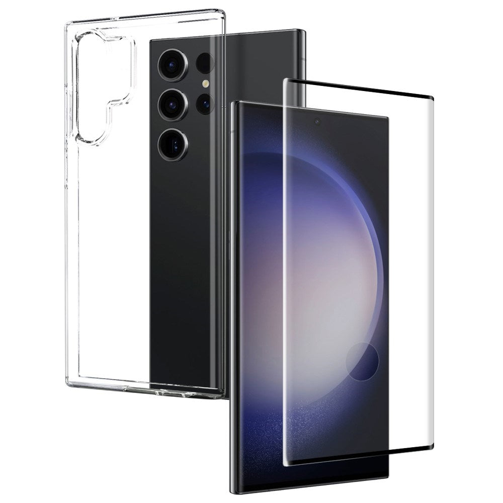Samsung Galaxy S23 Ultra NORTHJO 2-i-1 Sæt - Fleksibelt Plast Mobil Cover & Skærmbeskyttelsesglas - Gennemsigtig