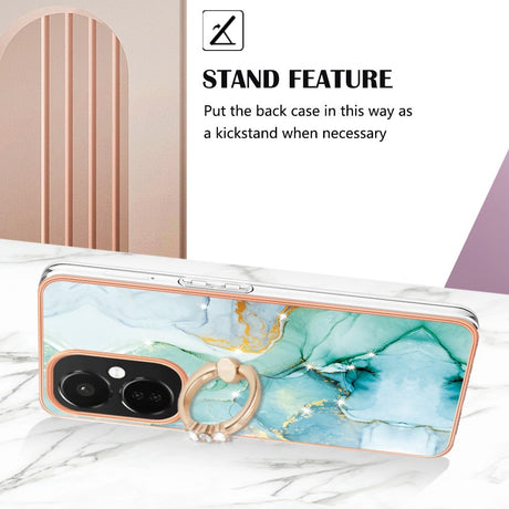 EIDERWOOD OnePlus Nord CE 3 Lite Fleksibelt Plastik Mobil Cover m. Ring Kickstand & Marmordesign - Blå / Rose Gold