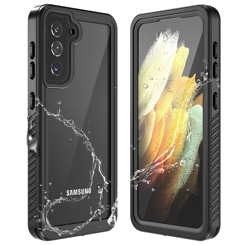 Vandtæt Hybrid Cover - Samsung Galaxy S21 - Indbygget Skærmbeskyttelsesfilm - Gennemsigtig / Sort