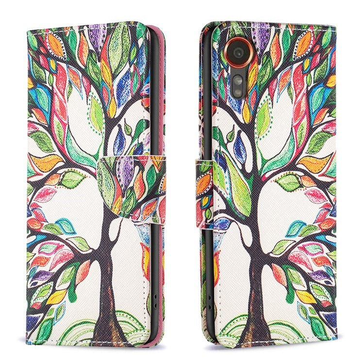 EIDERWOOD Samsung Galaxy Xcover 7 Flip Cover - 2 x Kortholder & Standerfunktion - Farverigt Træ
