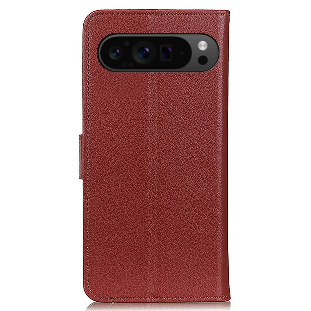 EIDERWOOD Google Pixel 10 / 10 Pro / 9 / 9 Pro Litchi Kunstlæder  Cover m. Pung - Brun