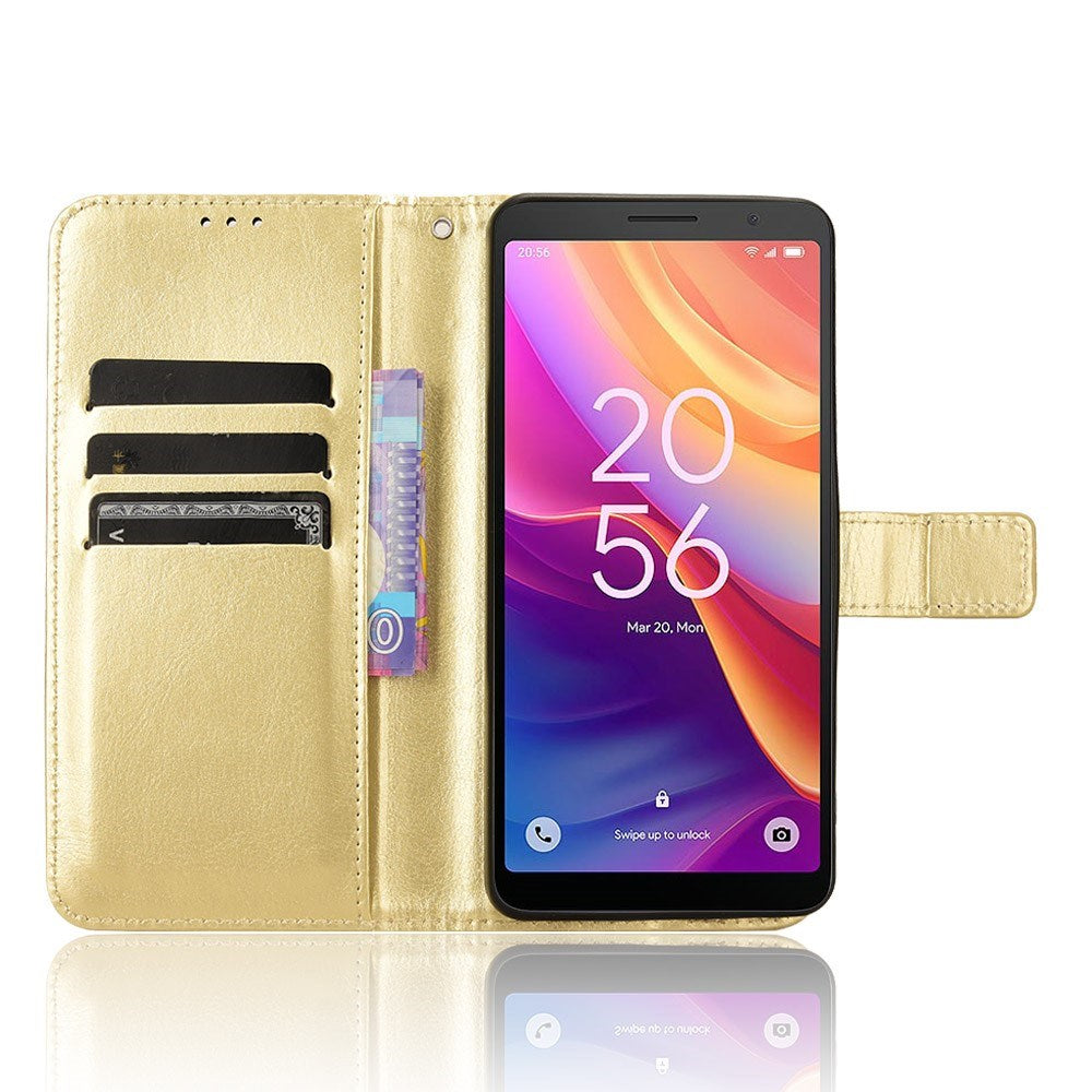 EIDERWOOD TCL 501 Blankt Kunstlæder Mobil Cover m. Pung & Strop - Guld