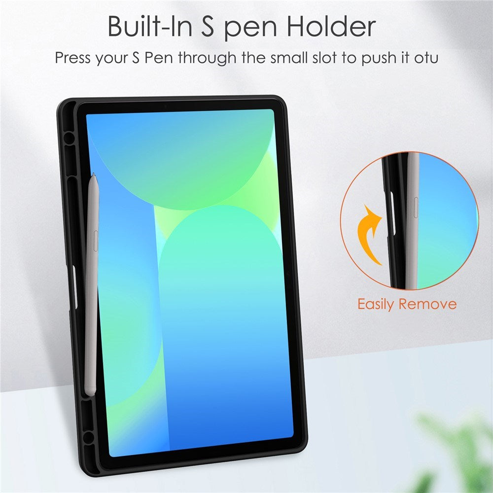 EIDERWOOD Samsung Galaxy Tab S10 Lite / S10 FE / S9 FE Tablet Flip Cover m. Ståfunktion & Stylus Pen-Holder - Gennemsigtig / Sort