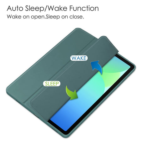 EIDERWOOD Samsung Galaxy Tab S10 Lite / S10 FE / S9 FE Tablet Flip Cover m. Ståfunktion & Stylus Pen-Holder - Gennemsigtig / Mørkegrøn
