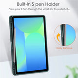 EIDERWOOD Samsung Galaxy Tab S10 Lite / S10 FE / S9 FE Tablet Flip Cover m. Ståfunktion & Stylus Pen-Holder - Gennemsigtig / Mørkegrøn