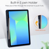 EIDERWOOD Samsung Galaxy Tab S10 Lite / S10 FE / S9 FE Tablet Flip Cover m. Ståfunktion & Stylus Pen-Holder - Gennemsigtig / Mørkeblå