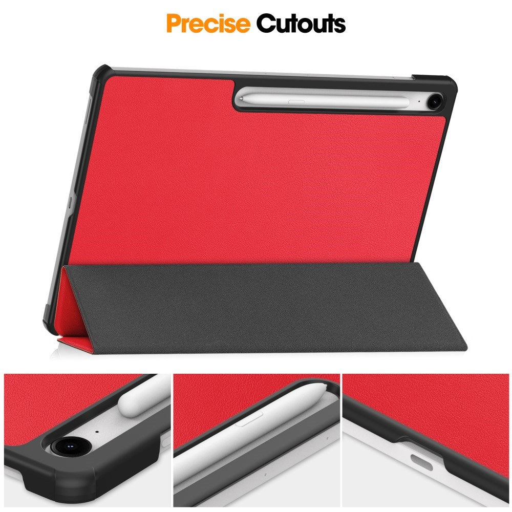 Samsung Galaxy Tab S10 FE+ (Plus) - EIDERWOOD Kunstlæder Flip Cover m. Ståfunktion & Pencil Holder - Rød