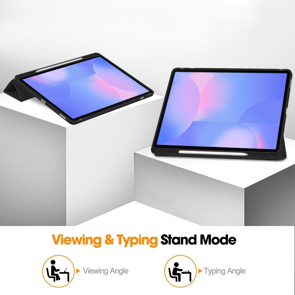 EIDERWOOD Samsung Galaxy Tab S10 FE+ (Plus) Tri-Fold Kunstlæder Tablet Cover m. Stylus Pen Holder - Sort