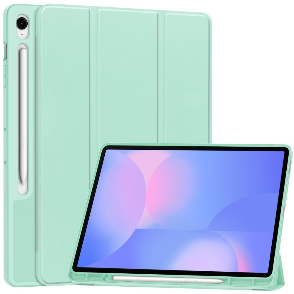 EIDERWOOD Samsung Galaxy Tab S10 FE+ (Plus) Tri-Fold Kunstlæder Tablet Cover m. Stylus Pen Holder - Lysegrøn