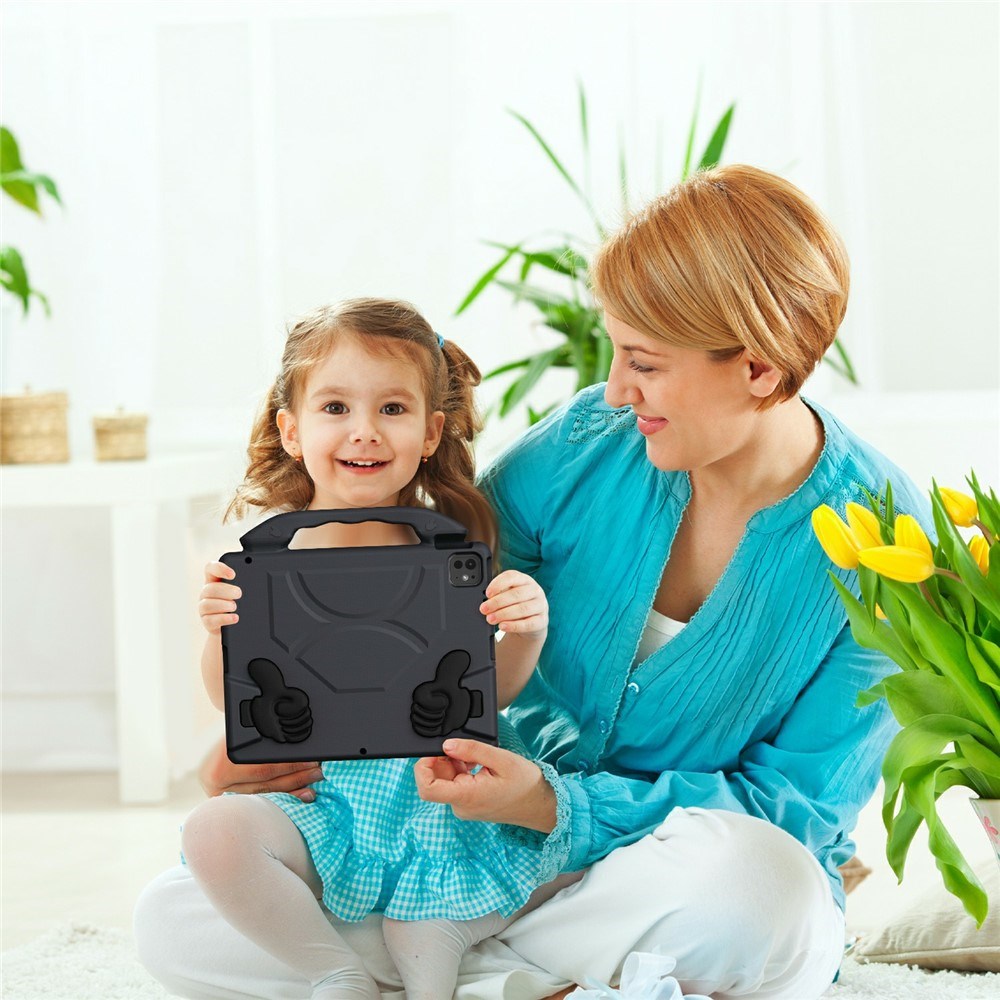 iPad Pro 12.9" (2022 / 2021 / 2020 / 2018) / Air 13" (2025 / 2024) / Pro 13" (2025 / 2024) - EIDERWOOD Børne Cover m. Thumb Kickstand - Sort