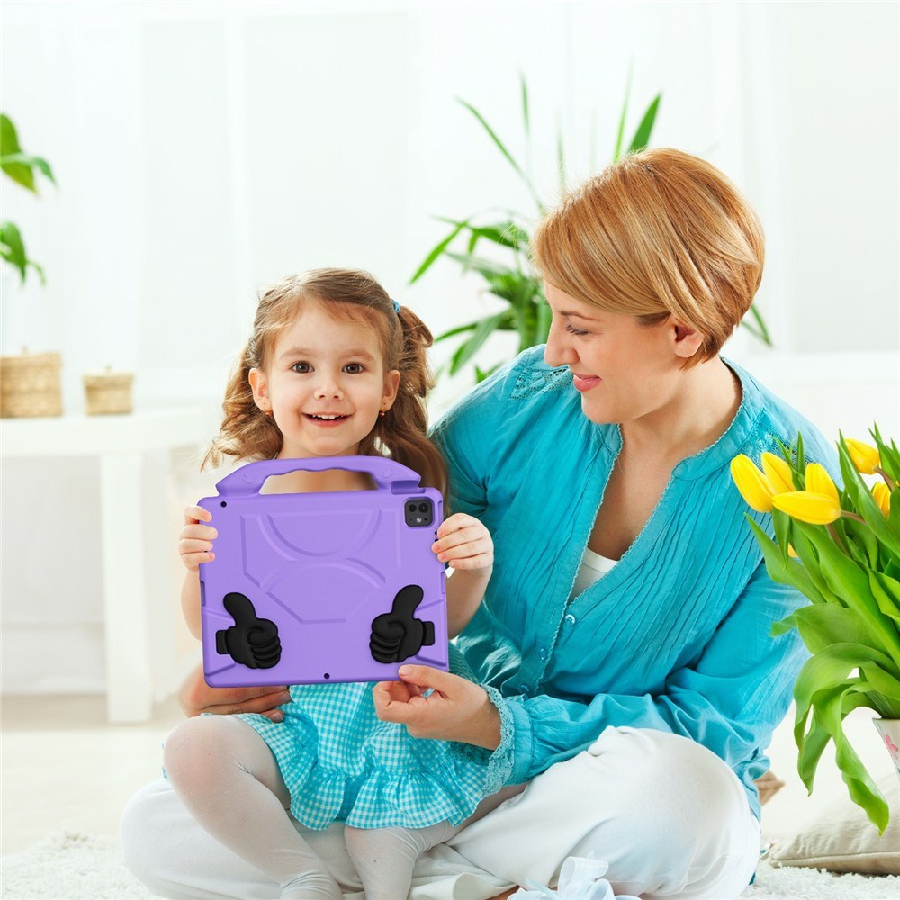 iPad Pro 12.9" (2022 / 2021 / 2020 / 2018) / Air 13" (2025 / 2024) / Pro 13" (2025 / 2024) - EIDERWOOD Børne Cover m. Thumb Kickstand - Lilla