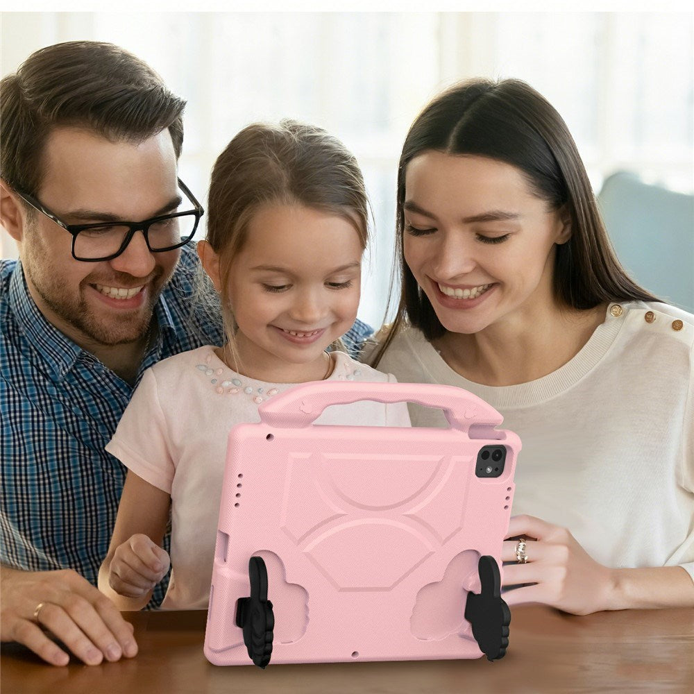 iPad Pro 12.9" (2022 / 2021 / 2020 / 2018) / Air 13" (2025 / 2024) / Pro 13" (2025 / 2024) - EIDERWOOD Børne Cover m. Thumb Kickstand - Lyserød