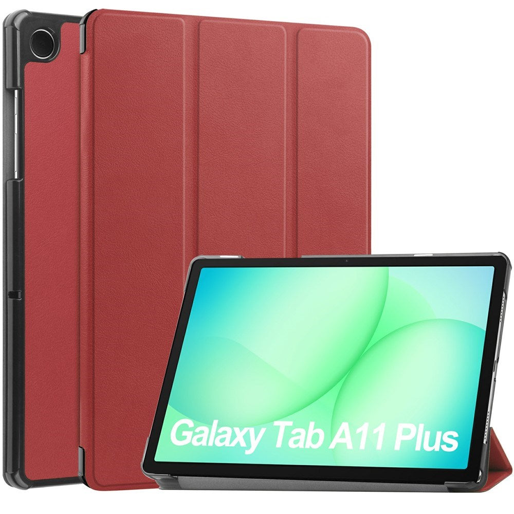 Samsung Galaxy Tab A11+ (Plus) EIDERWOOD Kunstlæder Tablet Cover m. Standerfunktion - Vinrød