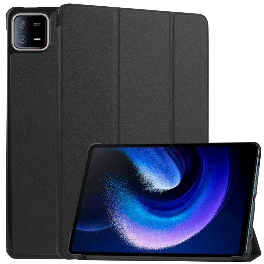 Xiaomi Pad 6 Tri-fold Læder Tablet Cover m. Vågeblus Funktion - Sort