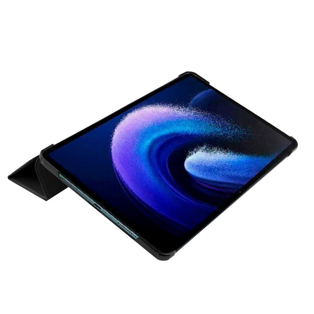 Xiaomi Pad 6 Tri-fold Læder Tablet Cover m. Vågeblus Funktion - Sort