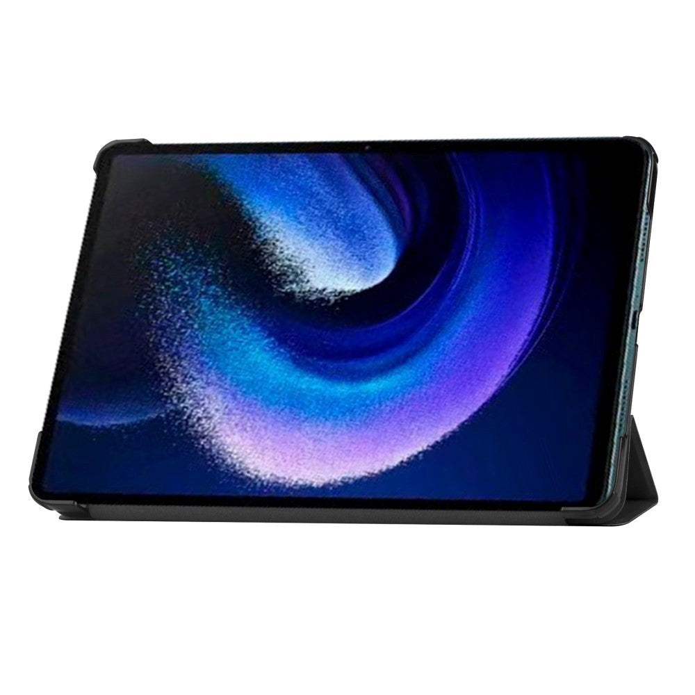 Xiaomi Pad 6 Tri-fold Læder Tablet Cover m. Vågeblus Funktion - Sort