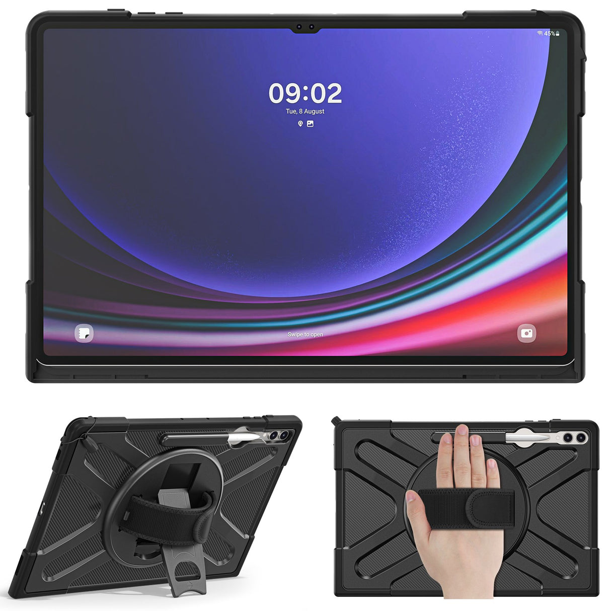 EIDERWOOD Samsung Galaxy Tab S10 Ultra X920 / S8 Ultra X900 X906 / Tab S9 Ultra X910 - Shockproof cover m. Håndholder & Kickstand - Sort