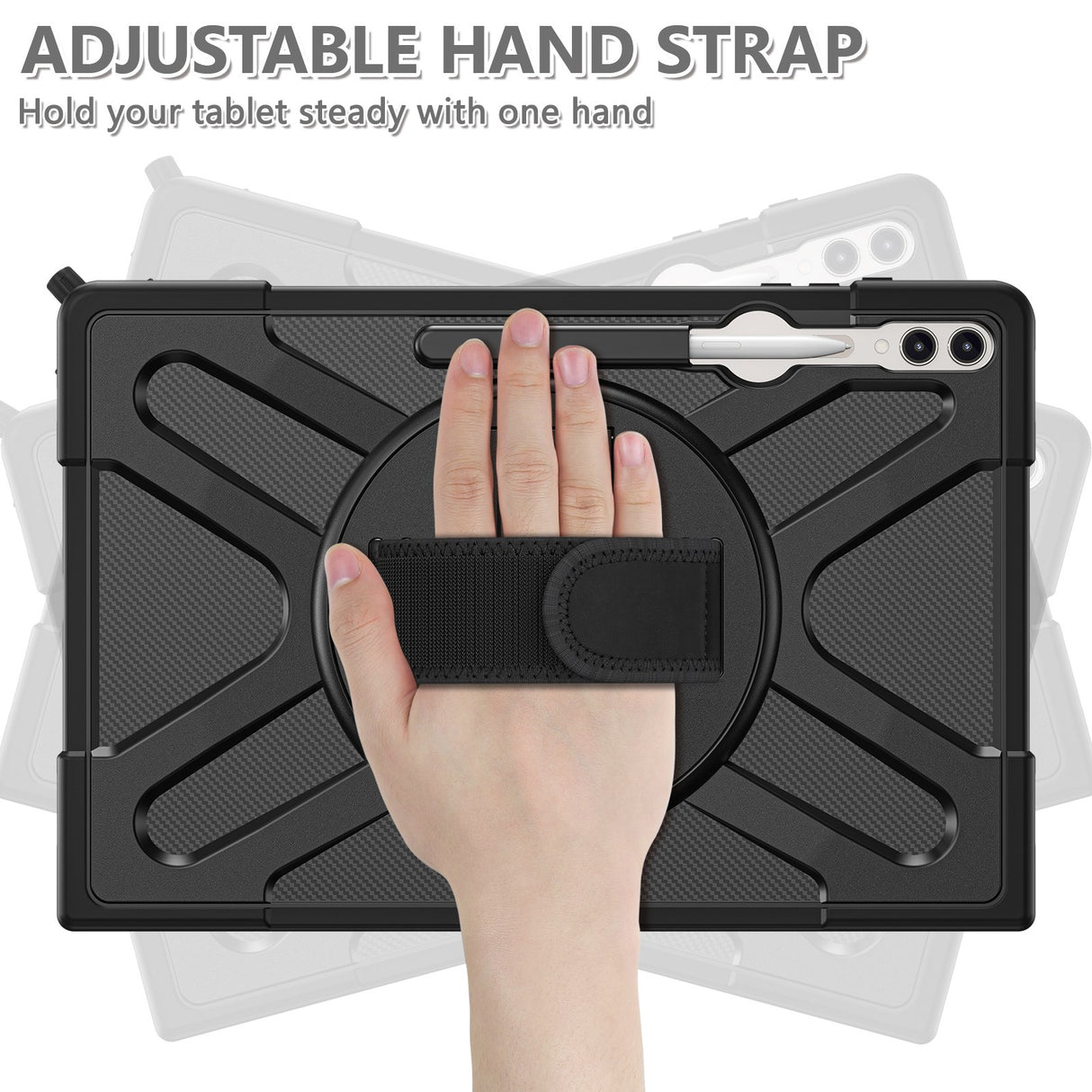 EIDERWOOD Samsung Galaxy Tab S10 Ultra X920 / S8 Ultra X900 X906 / Tab S9 Ultra X910 - Shockproof cover m. Håndholder & Kickstand - Sort