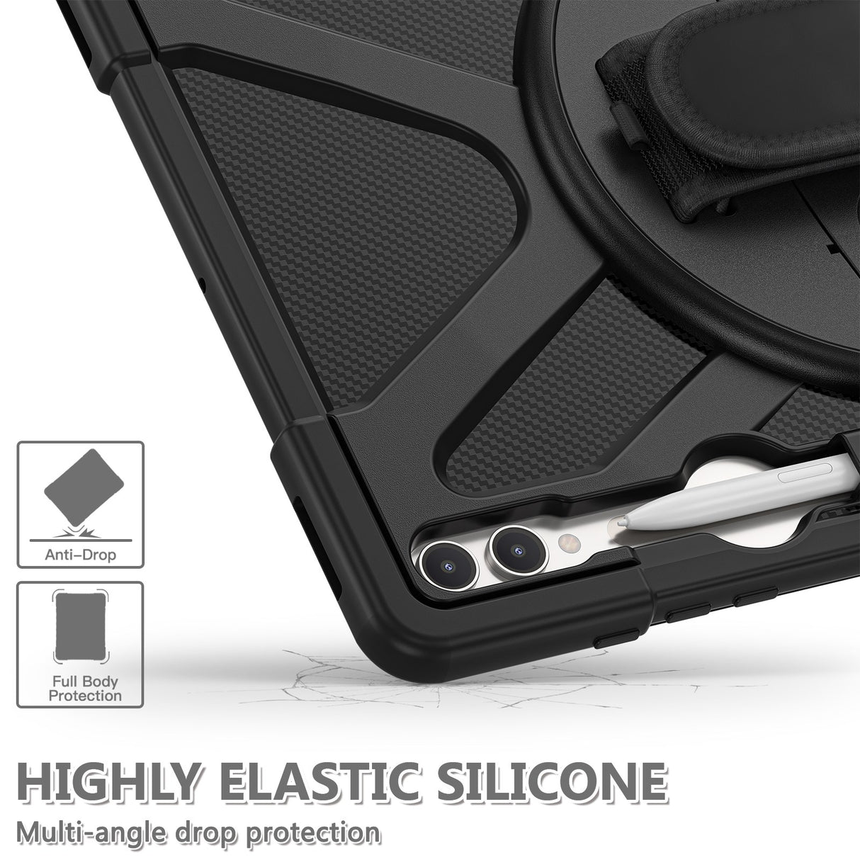 EIDERWOOD Samsung Galaxy Tab S10 Ultra X920 / S8 Ultra X900 X906 / Tab S9 Ultra X910 - Shockproof cover m. Håndholder & Kickstand - Sort