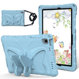 Samsung Galaxy Tab A11+ (Plus) / A9+ (Plus) EIDERWOOD Butterfly Børne Cover m. Skulderstrop & Ståfunktion - Lyseblå