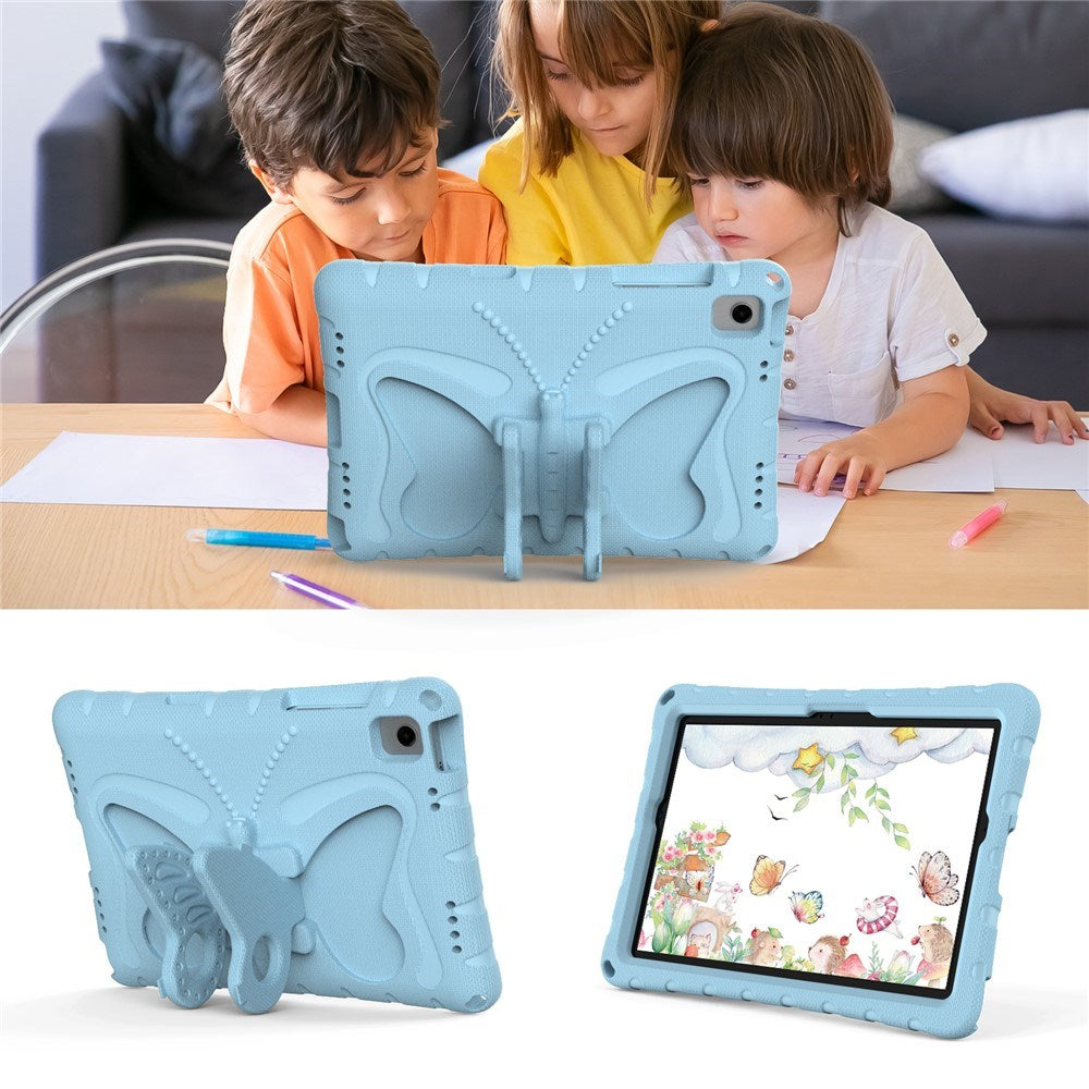 Samsung Galaxy Tab A11+ (Plus) / A9+ (Plus) EIDERWOOD Butterfly Børne Cover m. Skulderstrop & Ståfunktion - Lyseblå