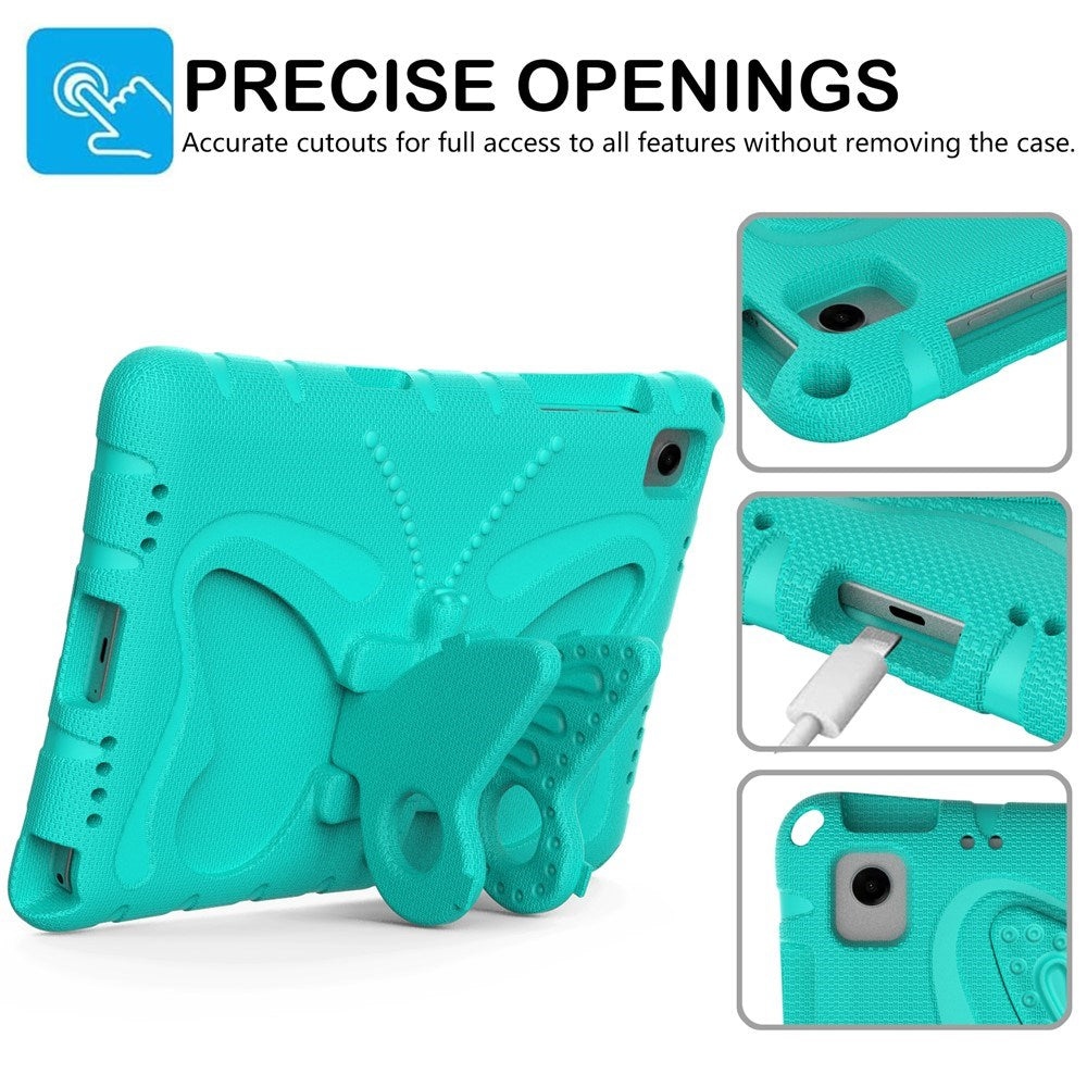 Samsung Galaxy Tab A11+ (Plus) / A9+ (Plus) EIDERWOOD Butterfly Børne Cover m. Skulderstrop & Ståfunktion - Turkis