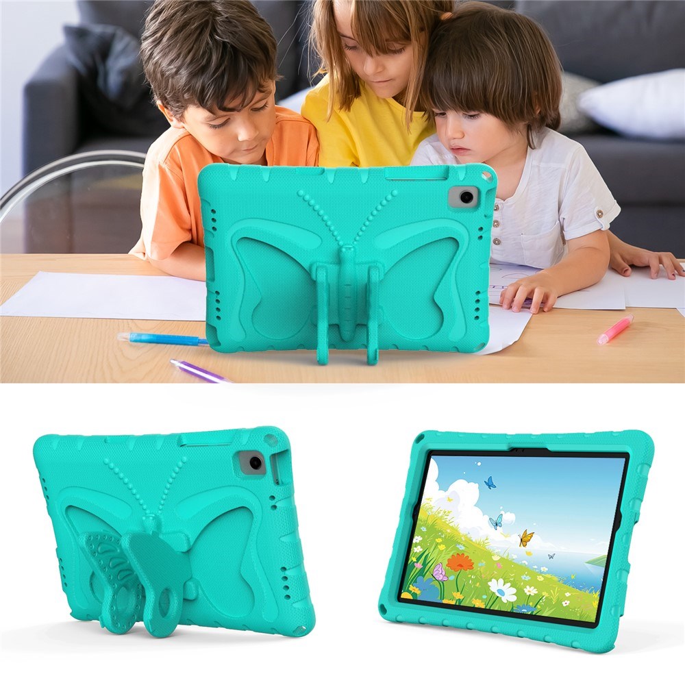 Samsung Galaxy Tab A11+ (Plus) / A9+ (Plus) EIDERWOOD Butterfly Børne Cover m. Skulderstrop & Ståfunktion - Turkis