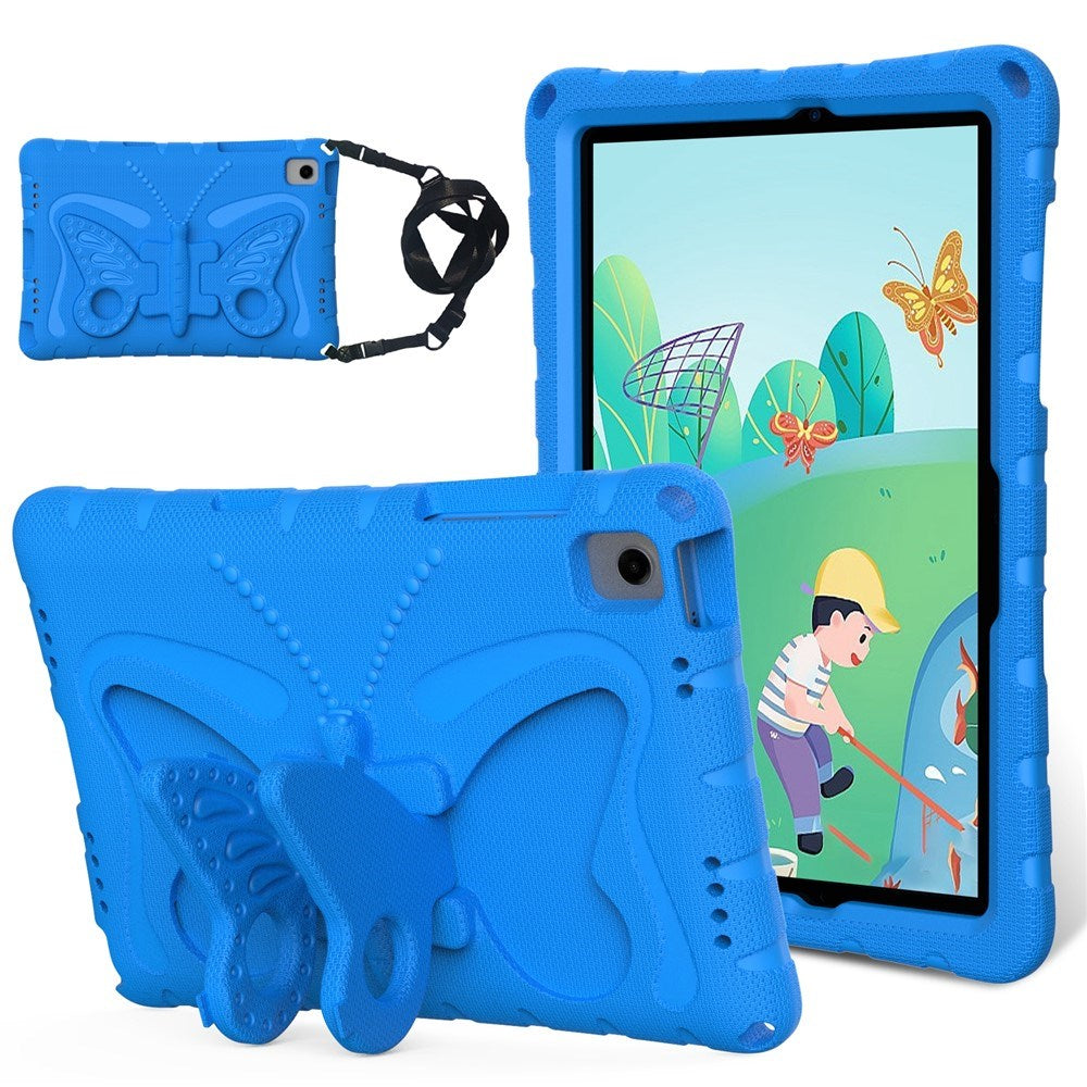 Samsung Galaxy Tab A11+ (Plus) / A9+ (Plus) EIDERWOOD Butterfly Børne Cover m. Skulderstrop & Ståfunktion - Blå
