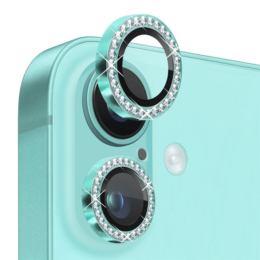 NORTHJO iPhone 16 / 16 Plus Beskyttelse til Kameralinse m. Pyntesten - Turkis