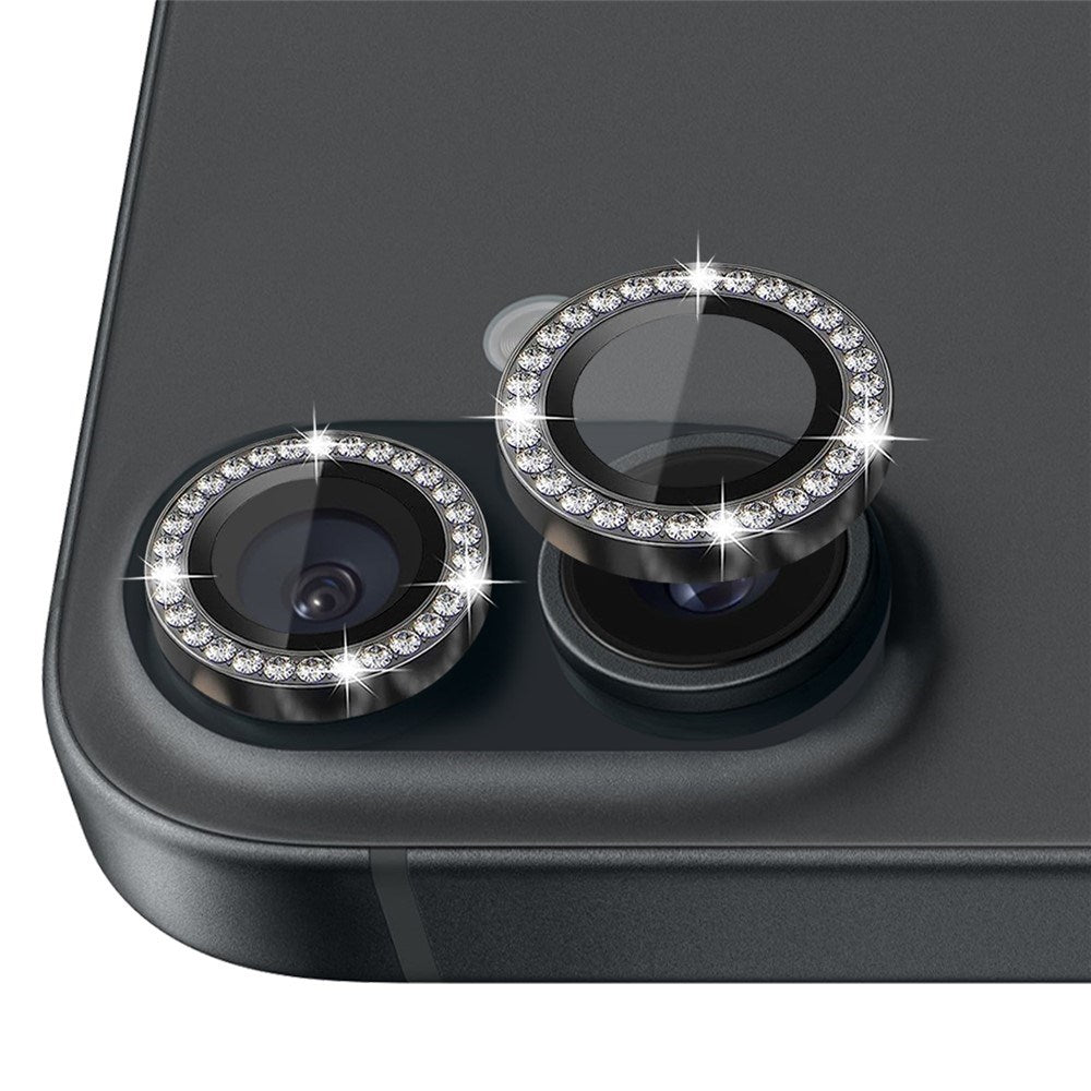NORTHJO iPhone 16 / 16 Plus Beskyttelse til Kameralinse m. Pyntesten - Sort