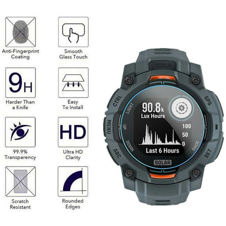 Garmin Instinct 3 AMOLED (45mm) - Hærdet Beskyttelsesglas - 3 stk - Gennemsigtig