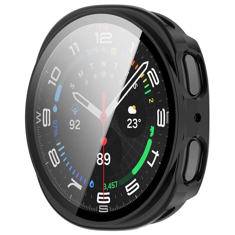 Samsung Galaxy Watch 8 (44mm) Hårdt Plastik Cover - Indbygget Skærmbeskyttelse - Sort