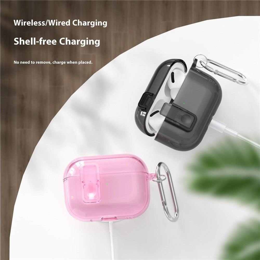 Hybrid Plastik Cover m. Karabinhage - Apple AirPods Pro (3. gen.) - Gennemsigtig / Sort