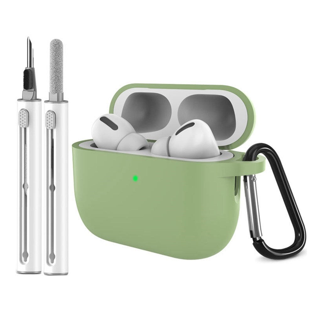 Silikone Cover til Apple AirPods Pro (3. gen.) - Karabinhage & Rengøringspen - Matcha Green