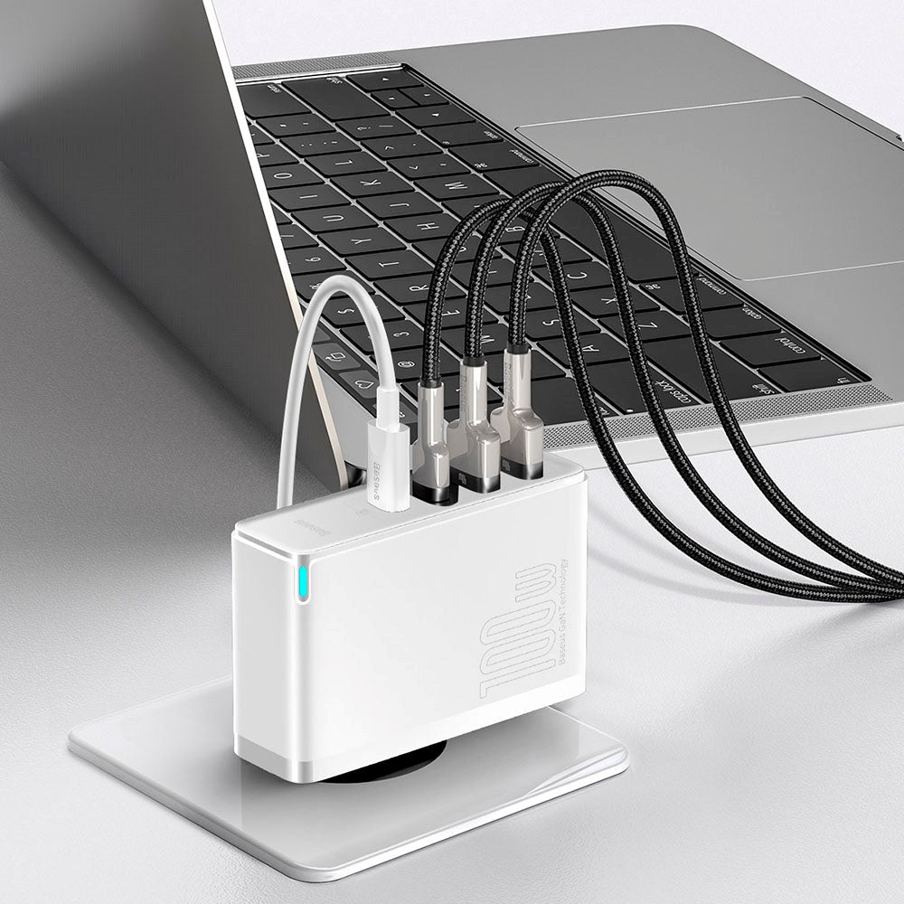 Baseus 100W PD GaN² Pro Fast Charger - Vægoplader m. 2 x USB-C & 2 x USB-A - Hvid (DEMO)