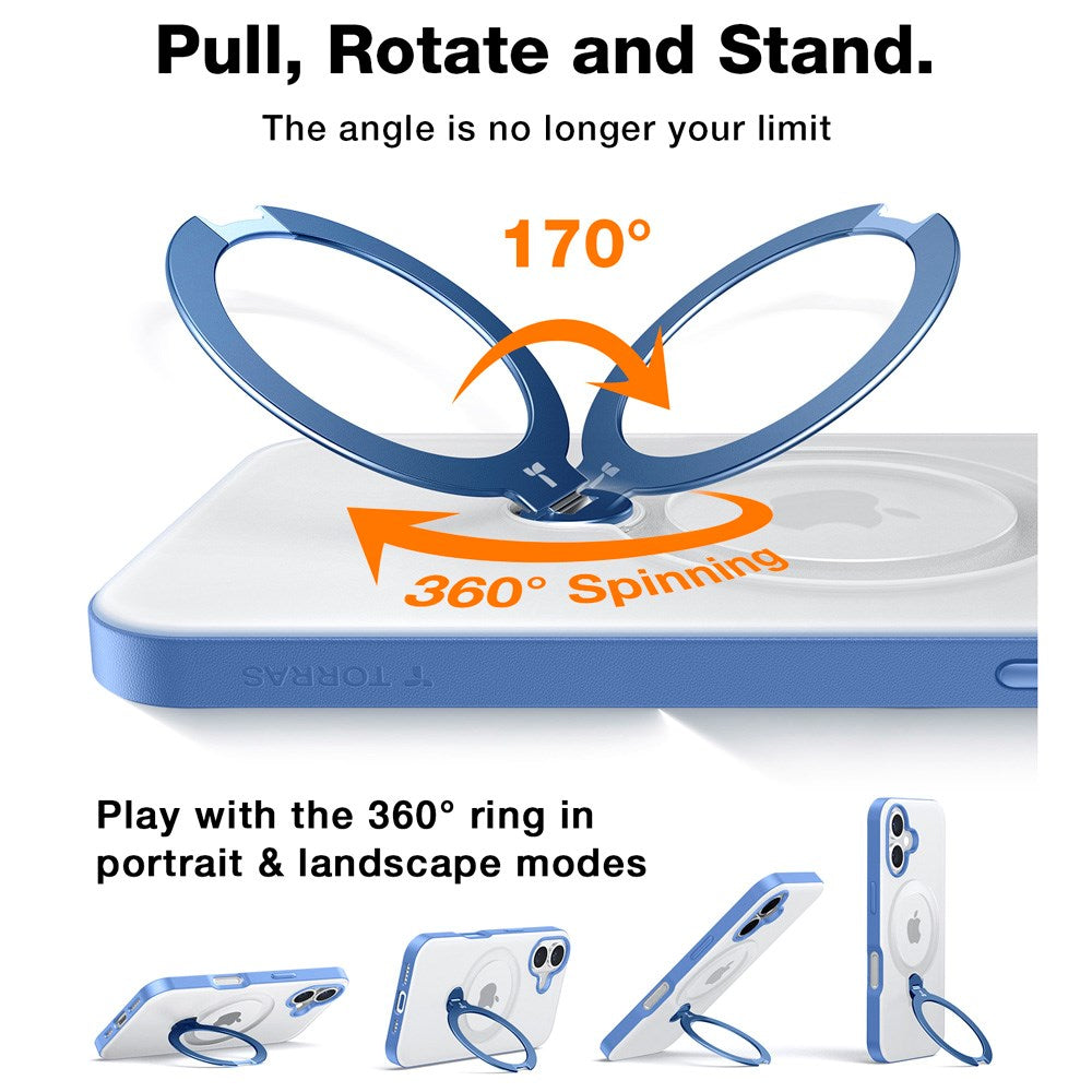 TORRAS - iPhone 16 - Hybrid Plastik Cover m. Ståfunktion - MagSafe Kompatibel - Blå