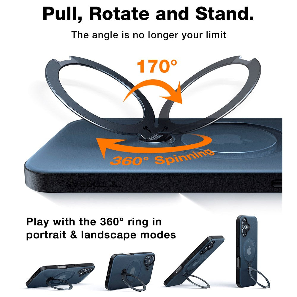 TORRAS - iPhone 16 Plus - Hybrid Plastik Cover m. Ståfunktion - MagSafe Kompatibel - Sort