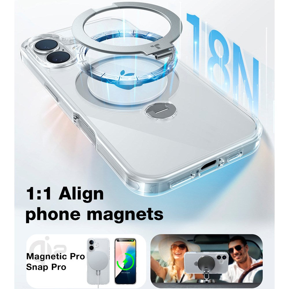 TORRAS - iPhone 16 Plus - Hybrid Plastik Cover m. Ståfunktion - MagSafe Kompatibel - Gennemsigtig