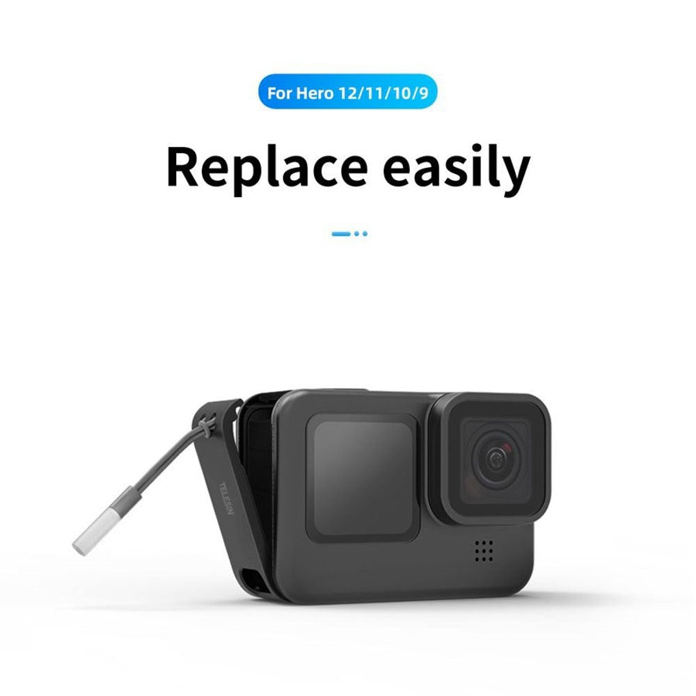 TELESIN Cover til GoPro Hero 9 / 10 / 11 / 12 / 13 Batteri m. Udskæring til Opladekabel - Sort
